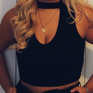 crop black cut out tank